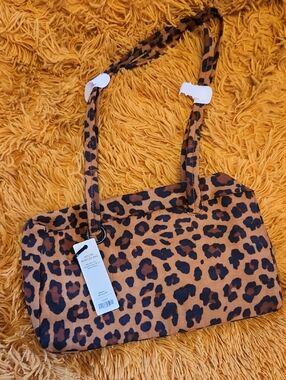 NWT BAGGU Nylon Bowler Bag In Leopard